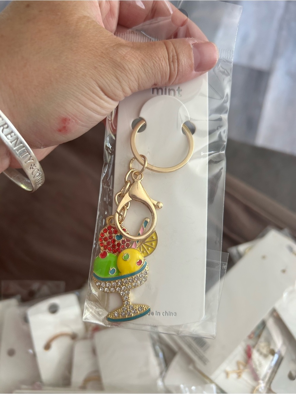 4/$50 Mint Gold-Tone Tropical Fruit Sundae Keychain Charm